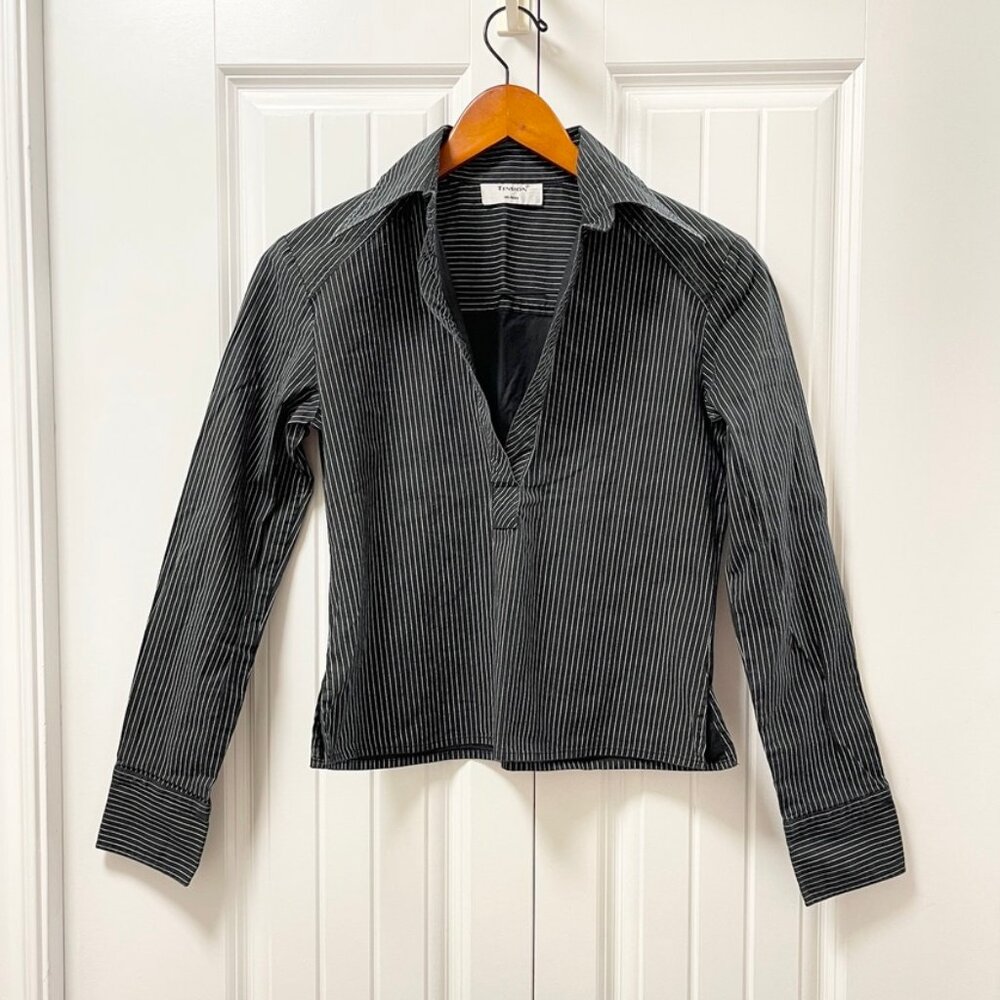 Vintage Tension Made in Italy Pinstripe Blouse Black - S